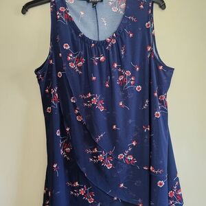 Roz & Ali Navy Floral Layered Sleeveless Tank